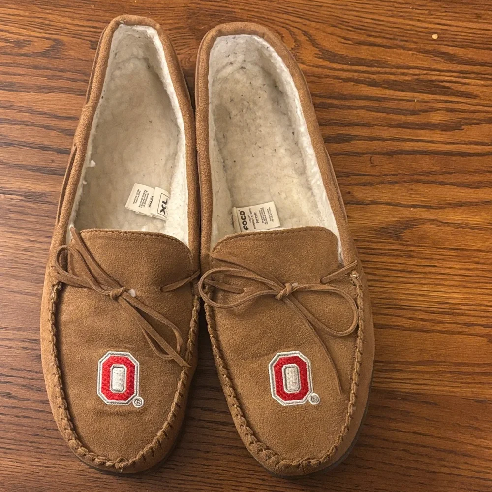 OSU Brown Moccasin Slippers with Red Logo